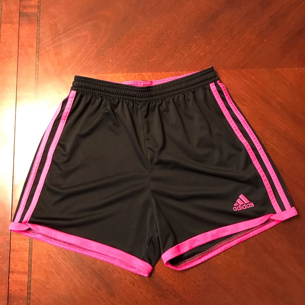 Adidas black with pink stripes shorts.